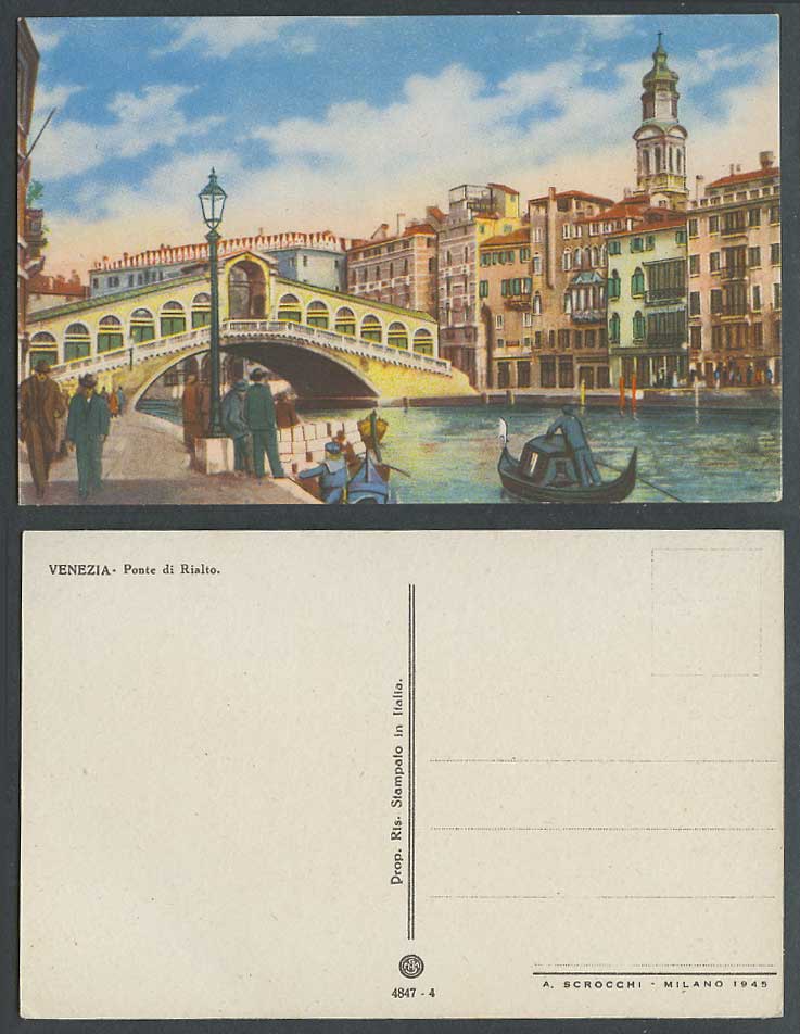 Italy Old ART Postcard Venezia Ponte di Rialto Bridge Venice Boats Boating Canal