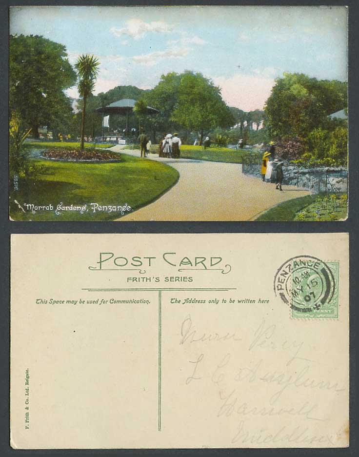 Penzance, Morrab Gardens 1907 Old Colour Postcard Bandstand, Cornwall, Frith's