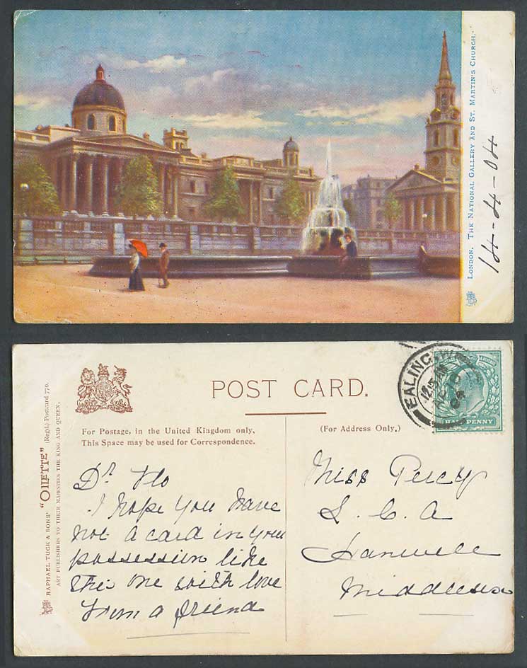 London 1904 Old Tuck's Oilette Postcard National Gallery St. Martin's Church 770