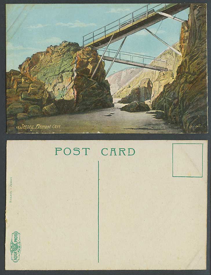 Jersey Old Colour Postcard Plemont Cave Caves Bridge Bridges Rocks Channel Is CI