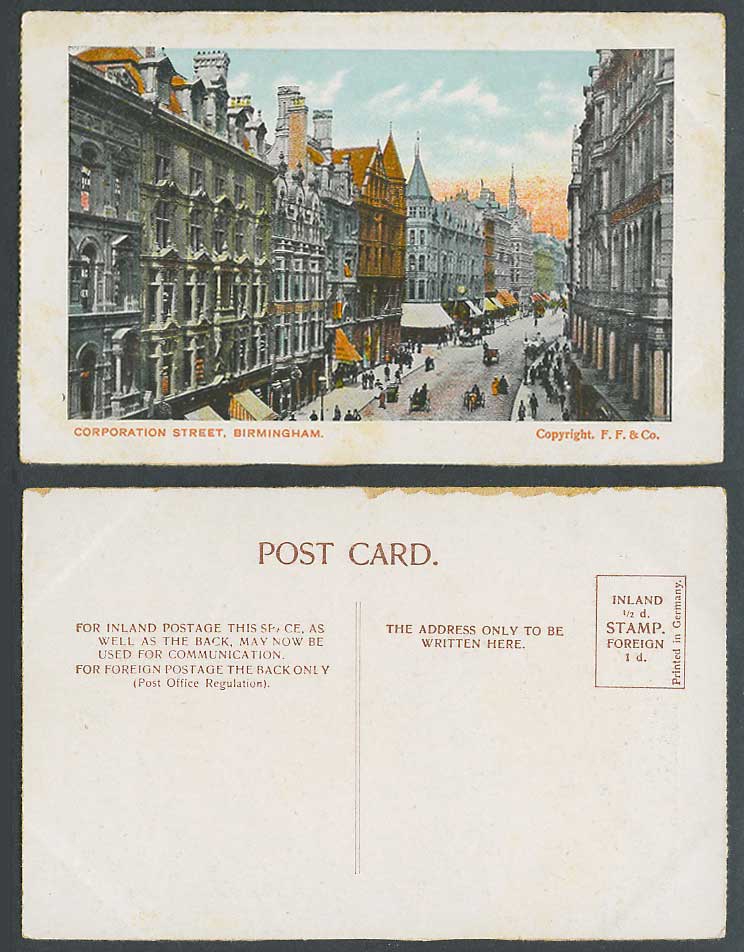 Birmingham Old Colour Postcard Corporation Street Scene, Warwickshire F.F. & Co.