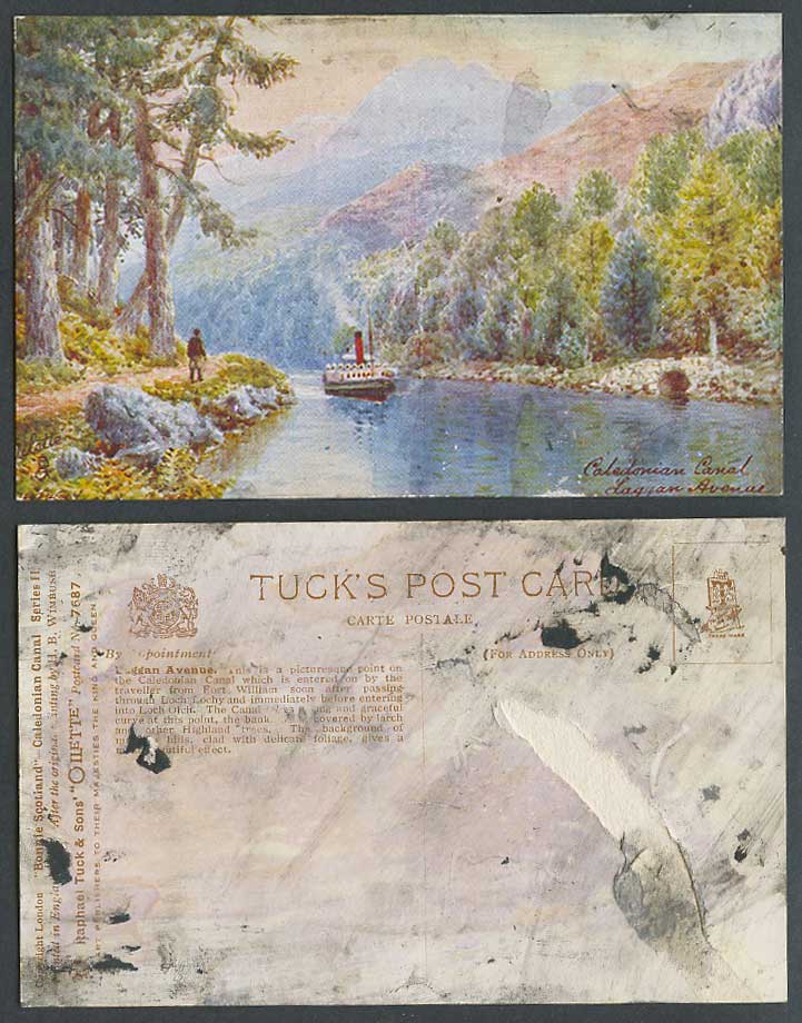 Laggan Avenue Caledonian Canal, Boat Bonnie Scotland Old Tuck's Oilette Postcard