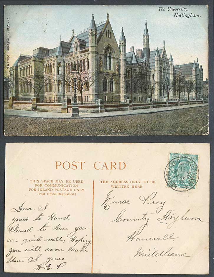 Nottingham The University, School Street Scene 1904 Old Postcard Woodbury Series