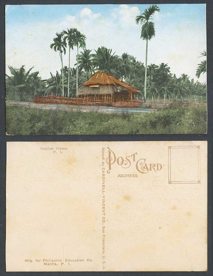 Philippines Old Colour Postcard Native Home, House Palm Trees Philippine Islands