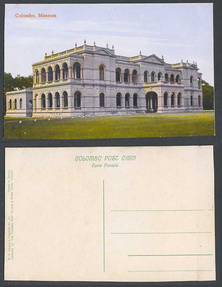 Ceylon Old Colour Postcard The Museum Colombo, Sri Lanka Ceylan M.B. Uduman's 67