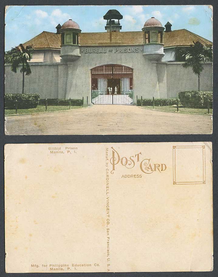 Philippines Old Postcard Bureau of Prisons Bilibid Prison, Manila, Entrance Gate