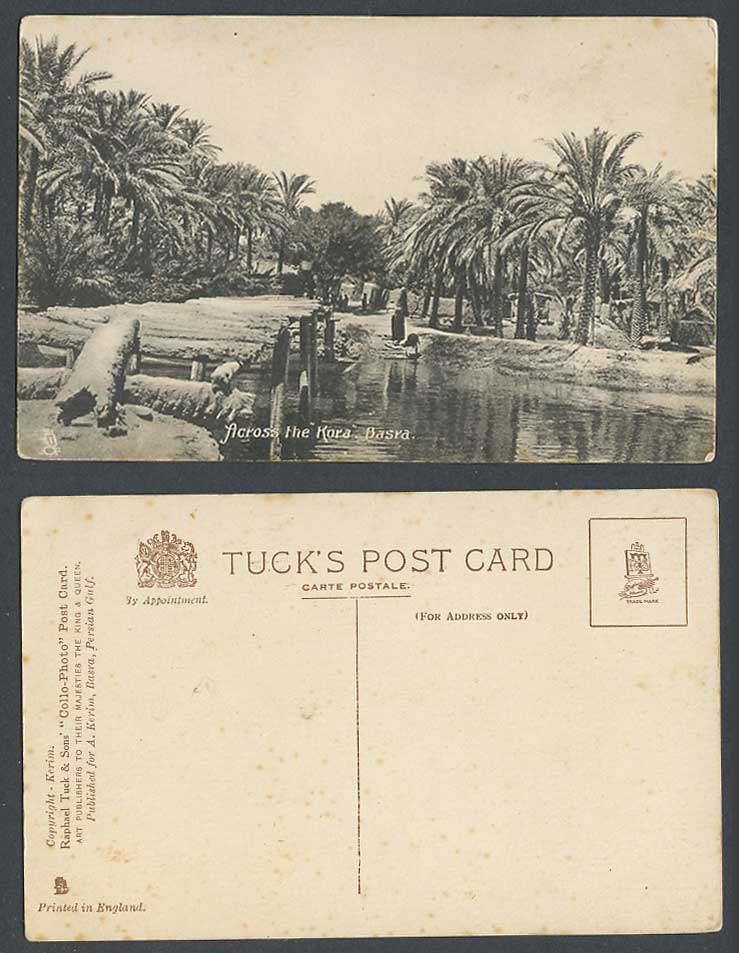 IRAQ Old Tuck's Postcard BASRA Across The Kora Creek River Scene Date Palm Trees