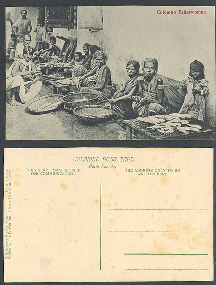 Ceylon Old Postcard Colombo Fisherwomen Native Fisher Women Fish Little Girls 80