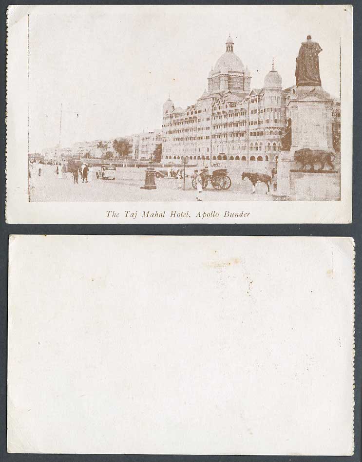 India Taj Mahal Hotel Bombay Apollo Bunder, Street Statue Old Card Postcard Size