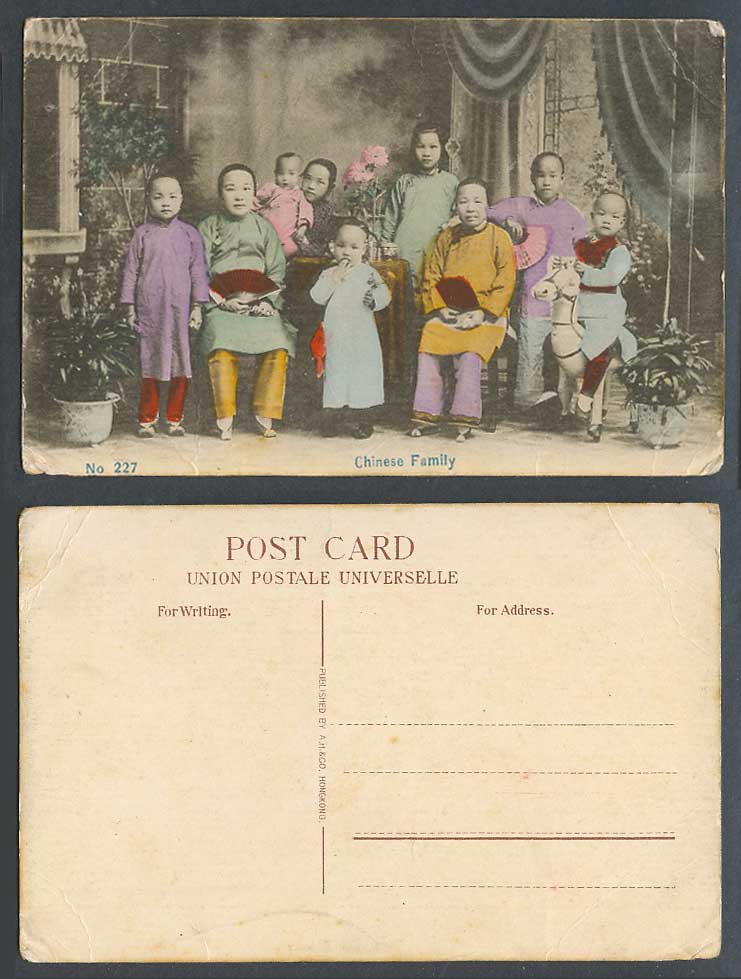 Hong Kong China Old Hand Tinted Postcard Chinese Family Women Foot Binding Child