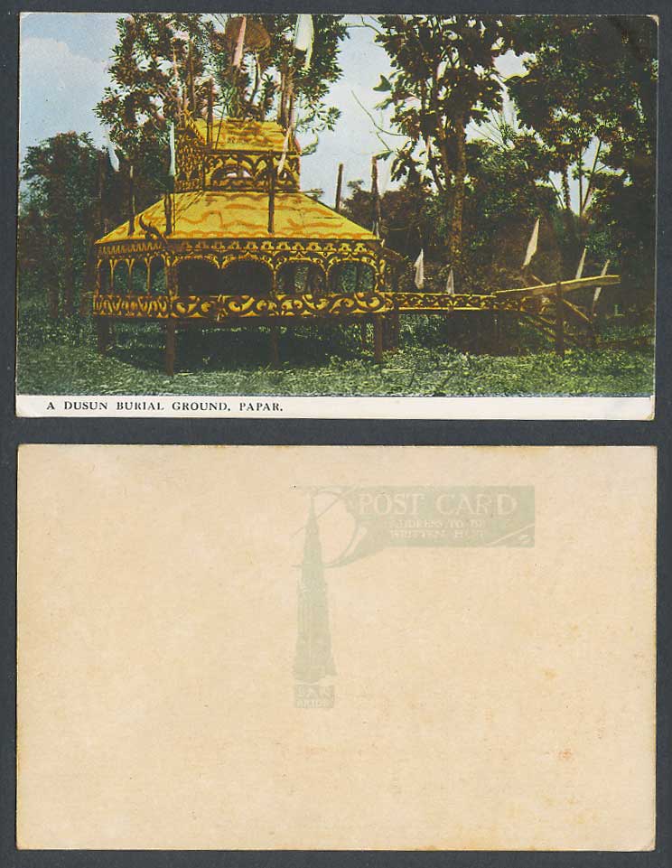 Sabah North Borneo Old Colour Postcard A Dusun Burial Ground, Papar, Ethnic Life