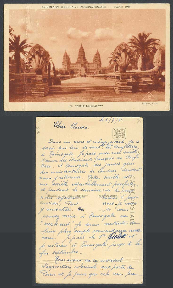 Cambodia Old Postcard Angkor-Vat Temple Exposition Coloniale Internat Paris 1931