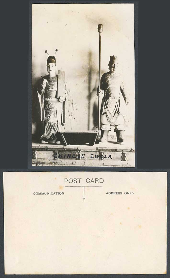China Hong Kong Old Real Photo Postcard Chinese Idols Taoist Temple Deity Statue