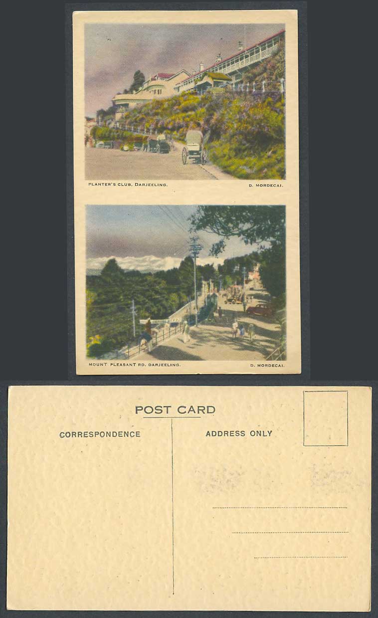 India Old Postcard Darjeeling Planter's Club Mount Pleasant Road Street Rickshaw