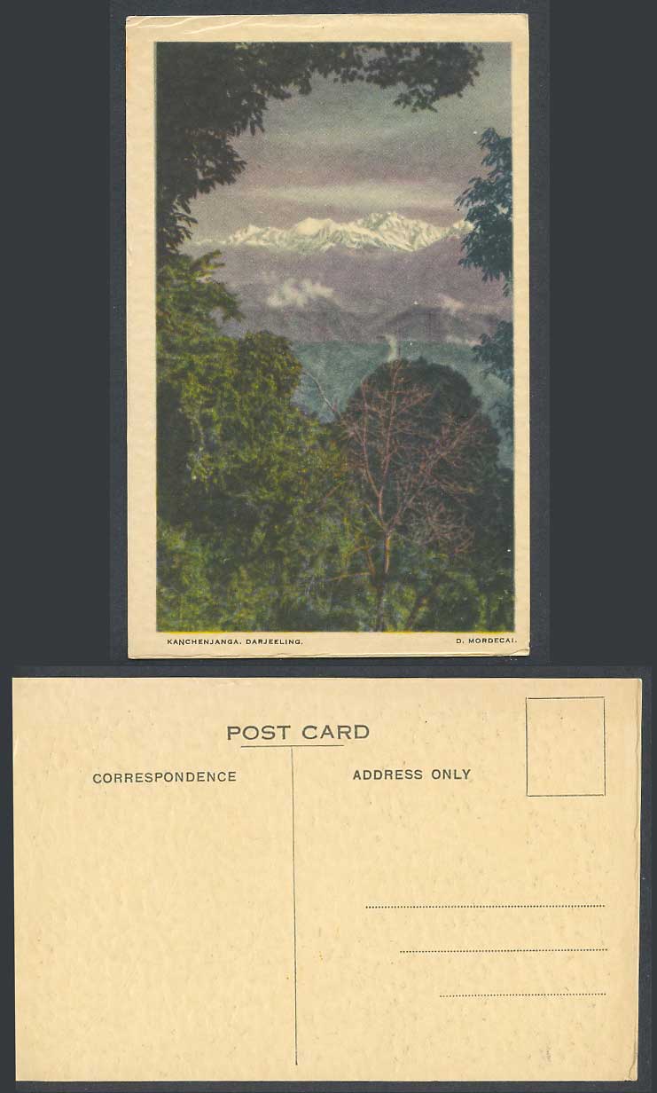 India Old Colour Postcard Darjeeling, Kanchenjanga, Snowy Mountains, D. Mordecai