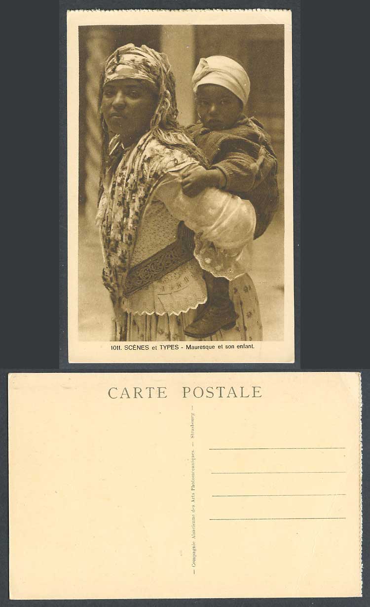 Ethnic A Moorish Woman Carry Her Child Baby Mauresque et son enfant Old Postcard