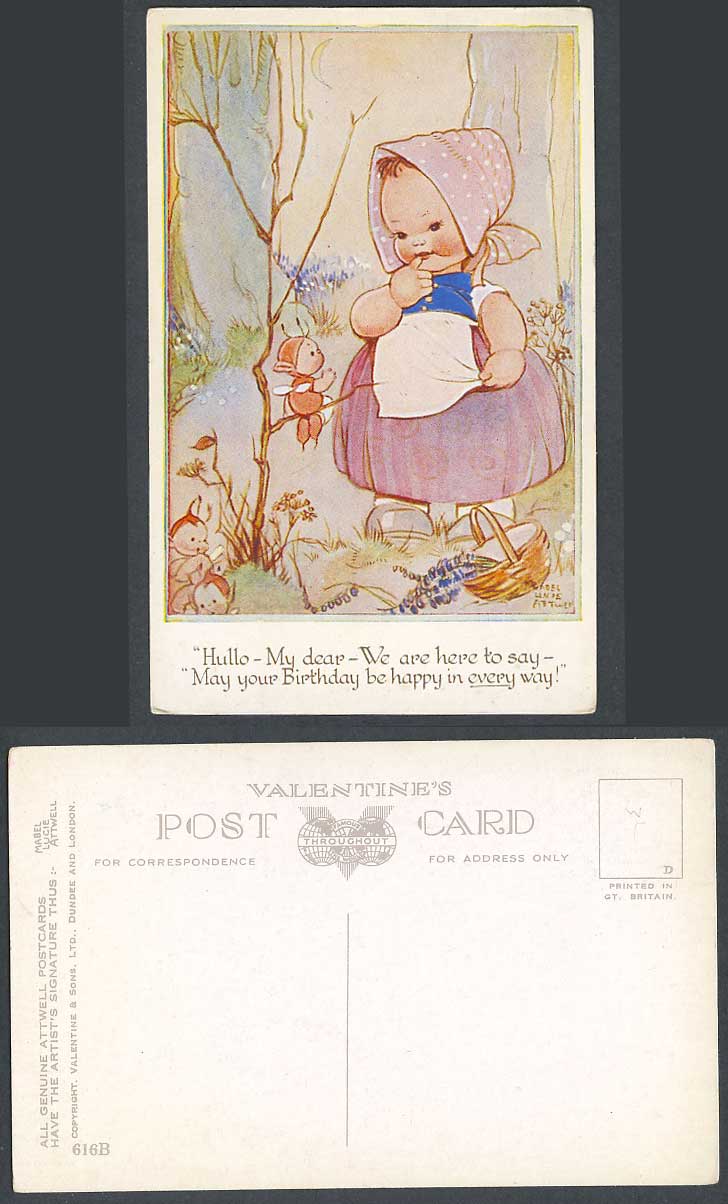 MABEL LUCIE ATTWELL Old Postcard Fairy Fairies, Birthday Happy in Every Way 616B