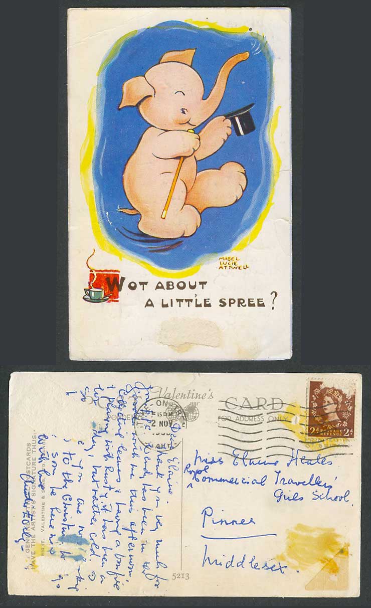 MABEL LUCIE ATTWELL Old Postcard Circus Elephant Wot About a Little Spree N.5213