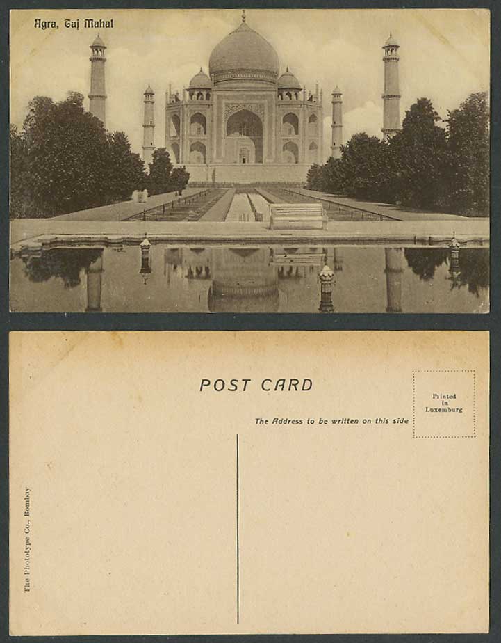 India Old Postcard Agra Taj Mahal Fountains Gardens Lake Towers The Phototype Co