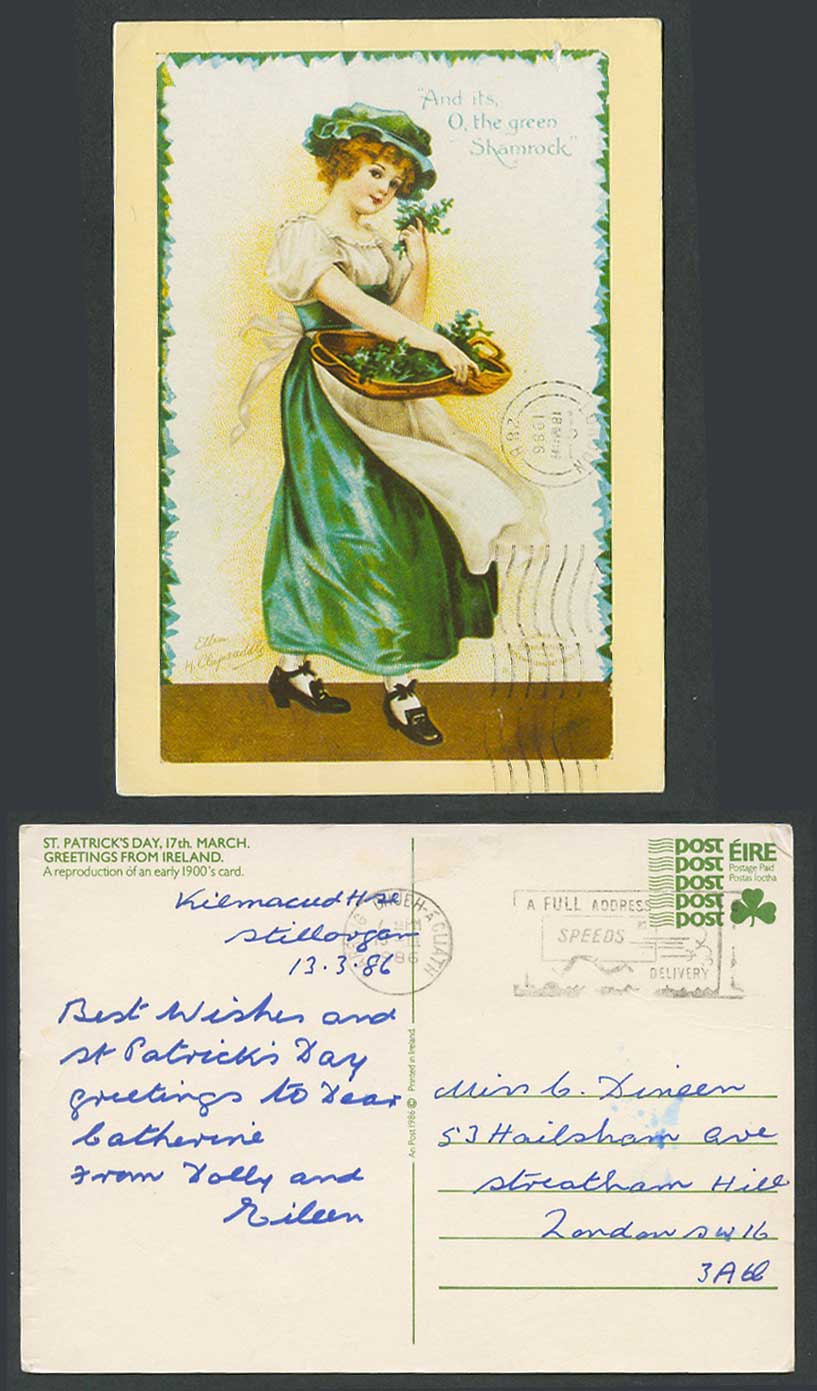 Ellen H Clapsaddle Artist Signed Postcard Ireland Irish And Its O Green Shamrock