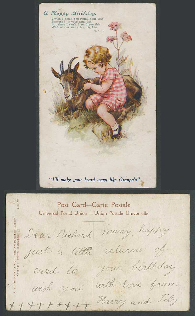 Chamois Goat Antelope Girl I'll Make Your Beard Wavy like Grandpa's Old Postcard