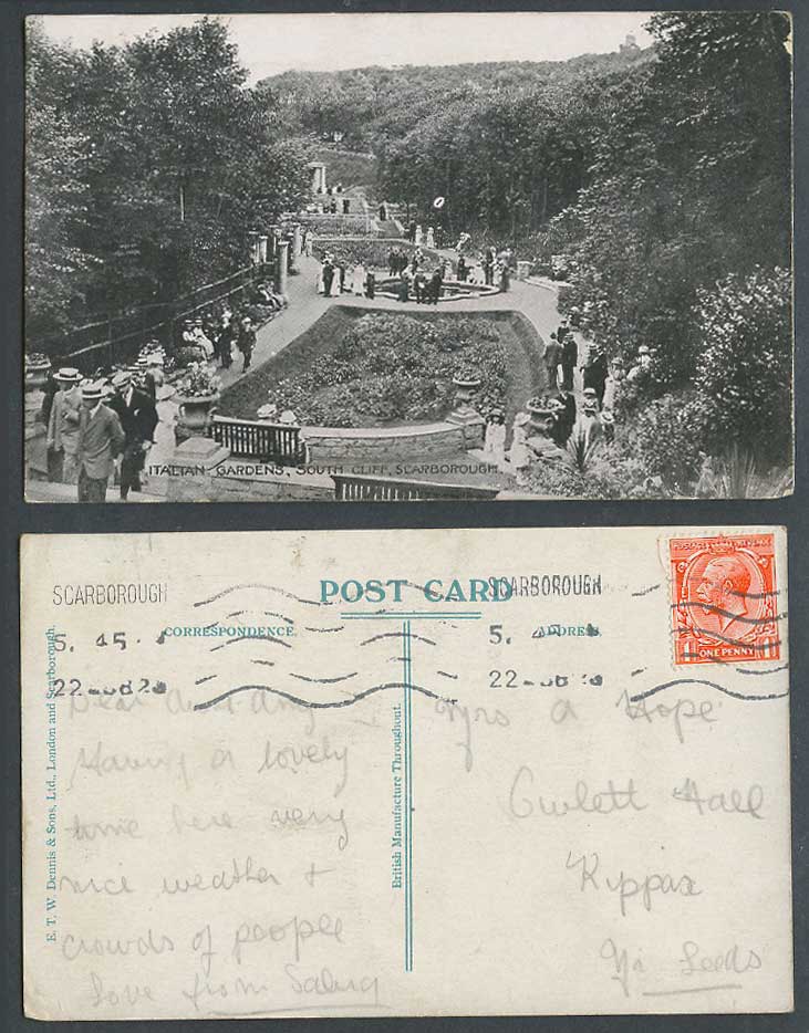 Yorkshire Scarborough Italian Gardens South Cliff Garden Yorks 1926 Old Postcard
