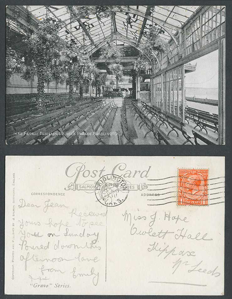 Bridlington Floral Pavilion Prince's Parade Yorks 1930 Old Postcard Gravo Series