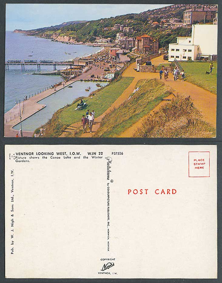 Isle of Wight Old Postcard Ventnor Looking West, Canoe Lake, Winter Garden, Pier