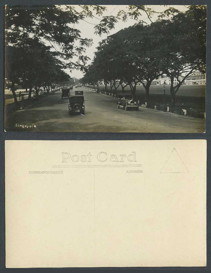 Singapore Old Real Photo Postcard Street Scene Vintage Motor Cars Obelisk Malaya