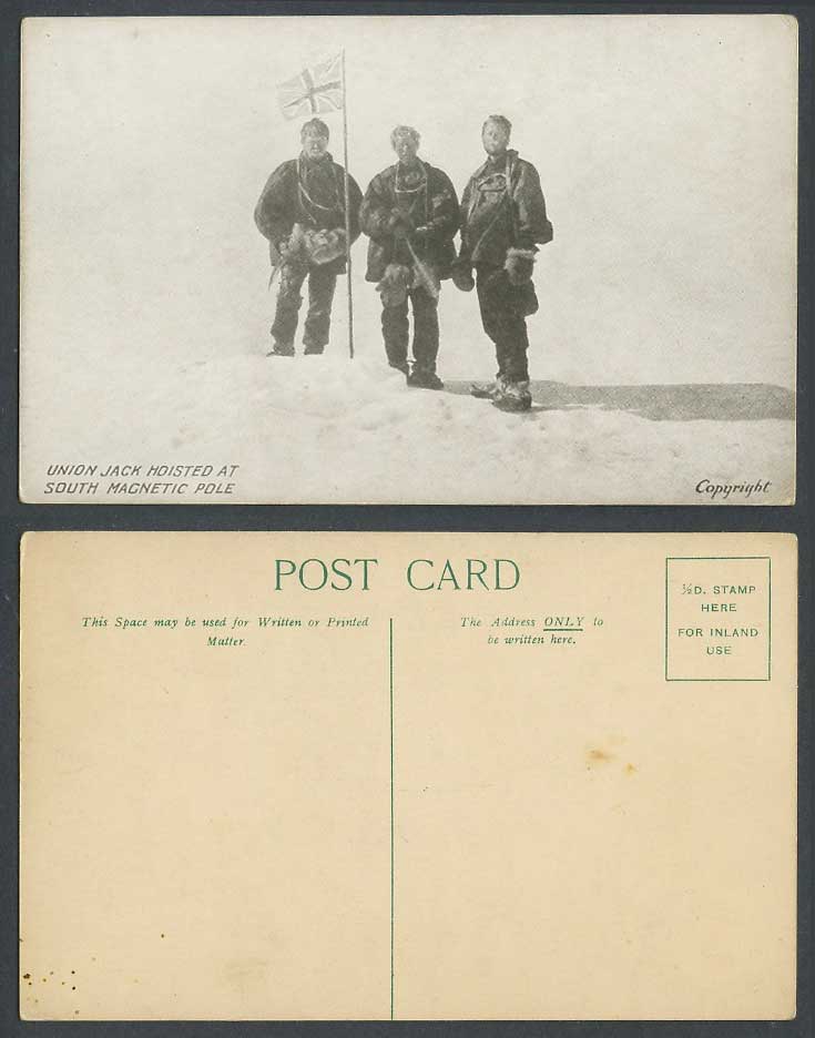 British Antarctic Expedition 1907-09 Old Postcard Union Jack South Magnetic Pole