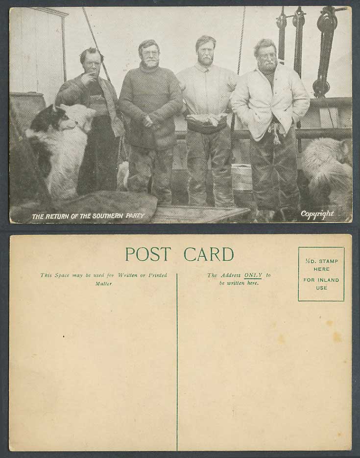 British Antarctic Expedition 1907-09 Old Postcard Dogs, Return of Southern Party