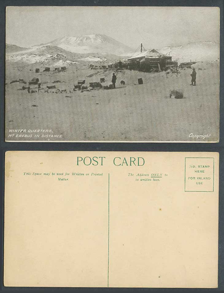 British Antarctic Expedition 1907-09 Old Postcard Winter Quarters and Mt. Erebus