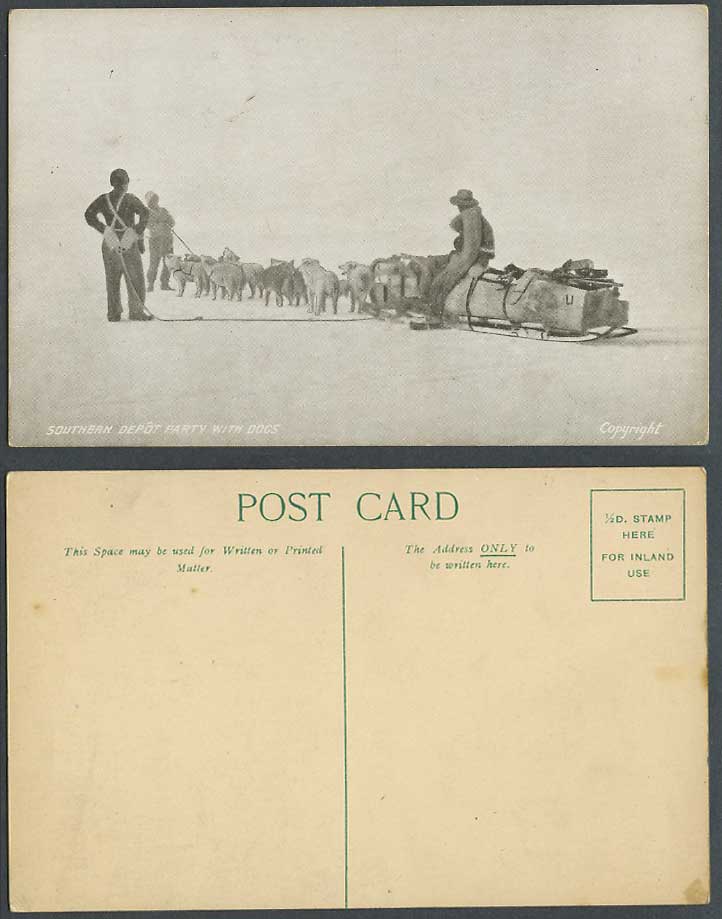 British Antarctic Expedition 1907-09 Old Postcard Southern Depot Party with Dogs