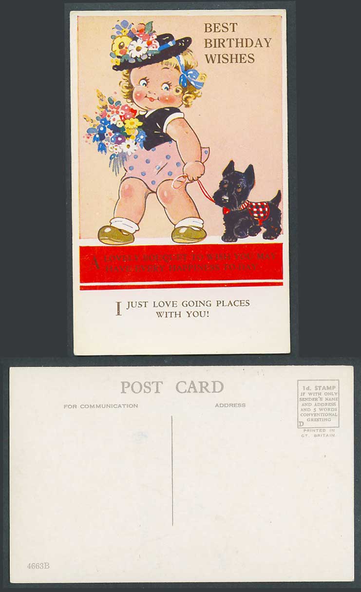 Scottish Terrier Scottie Dog, Birthday I Love Going Places with You Old Postcard