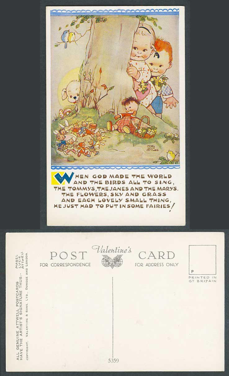 MABEL LUCIE ATTWELL Old Postcard When God Made World He Put in Some Fairies 5359