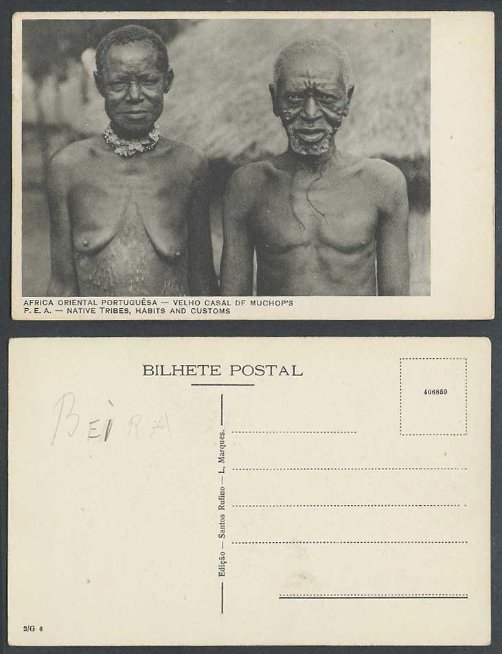 Portuguese East Africa Mozambique PEA Velho Casal de Muchop's Tribe Old Postcard
