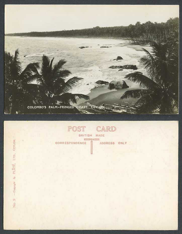 Ceylon 1956 Old RP Postcard Colombo's Palm-Fringed Coast Beach Palm Tree Colombo