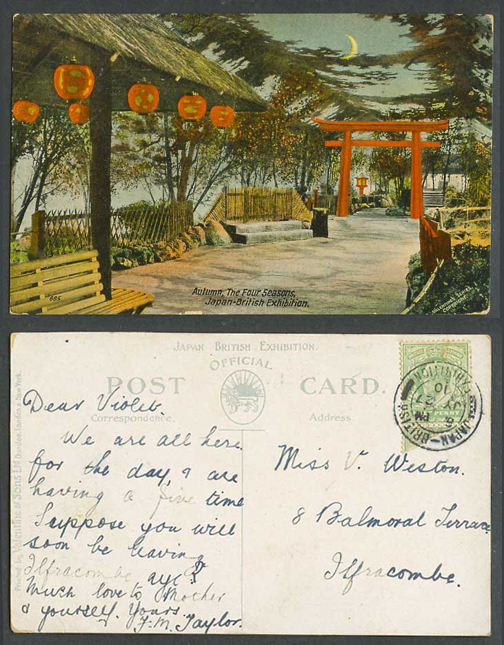 Japan-British Exhibition London 1910 Old Postcard Autumn, The Four Seasons Torii