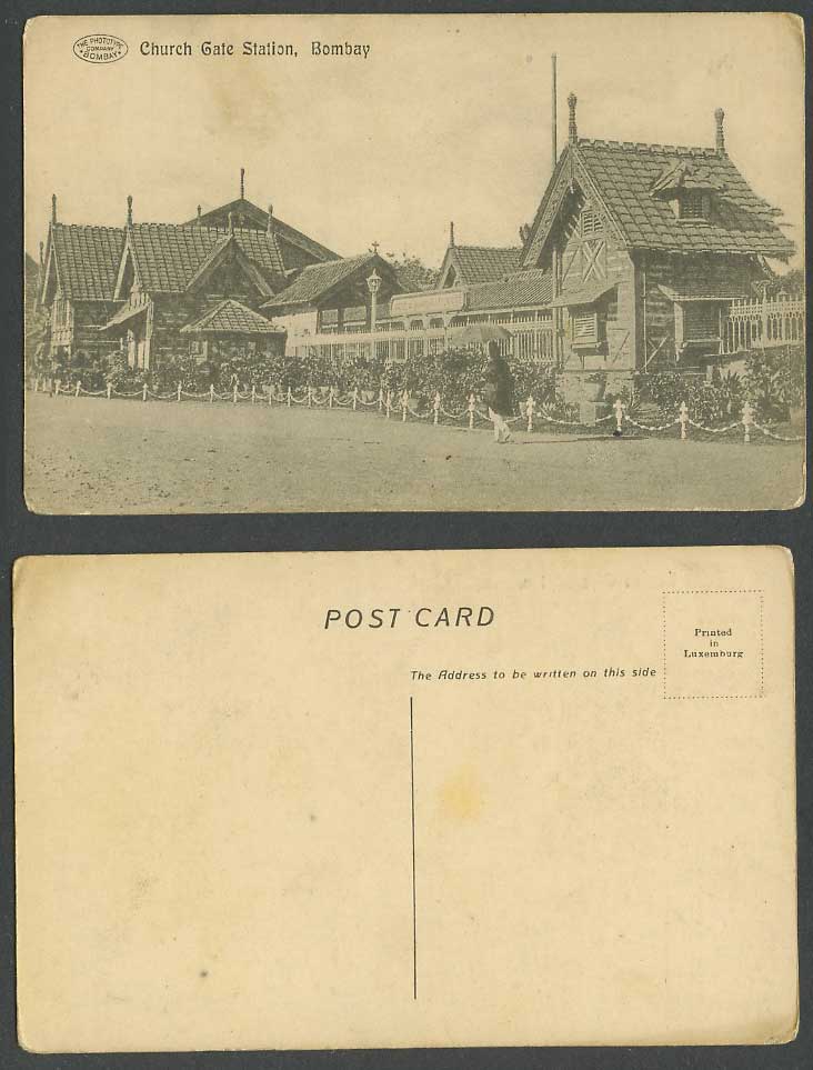 India Old Postcard Church Gate Railway Station Bombay Street Scene Train Station