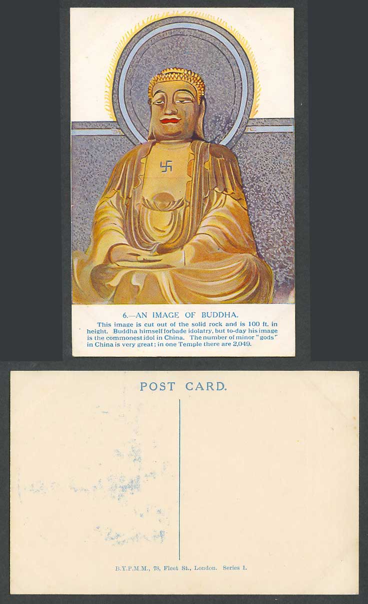 China Old Colour Postcard An Image of Buddha of Solid Rock 100 ft in Height No.6