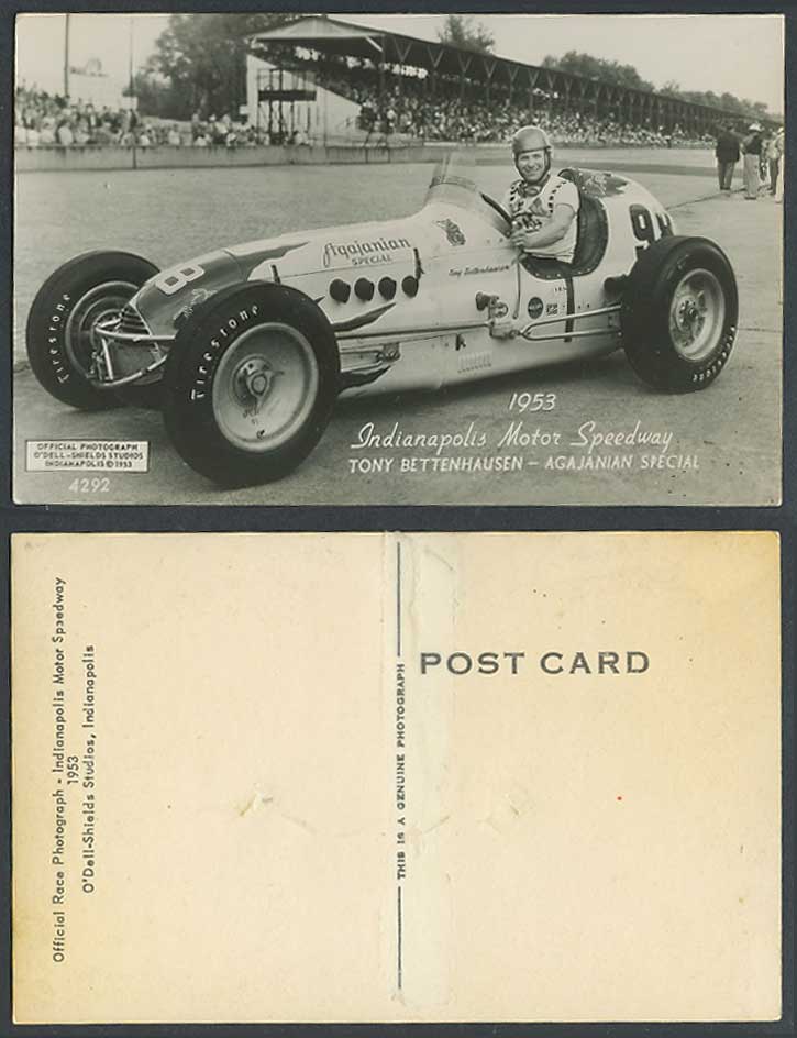 Car Race Racing Indianapolis Motor Speedway, Tony Bettenhausen 1953 Old Postcard