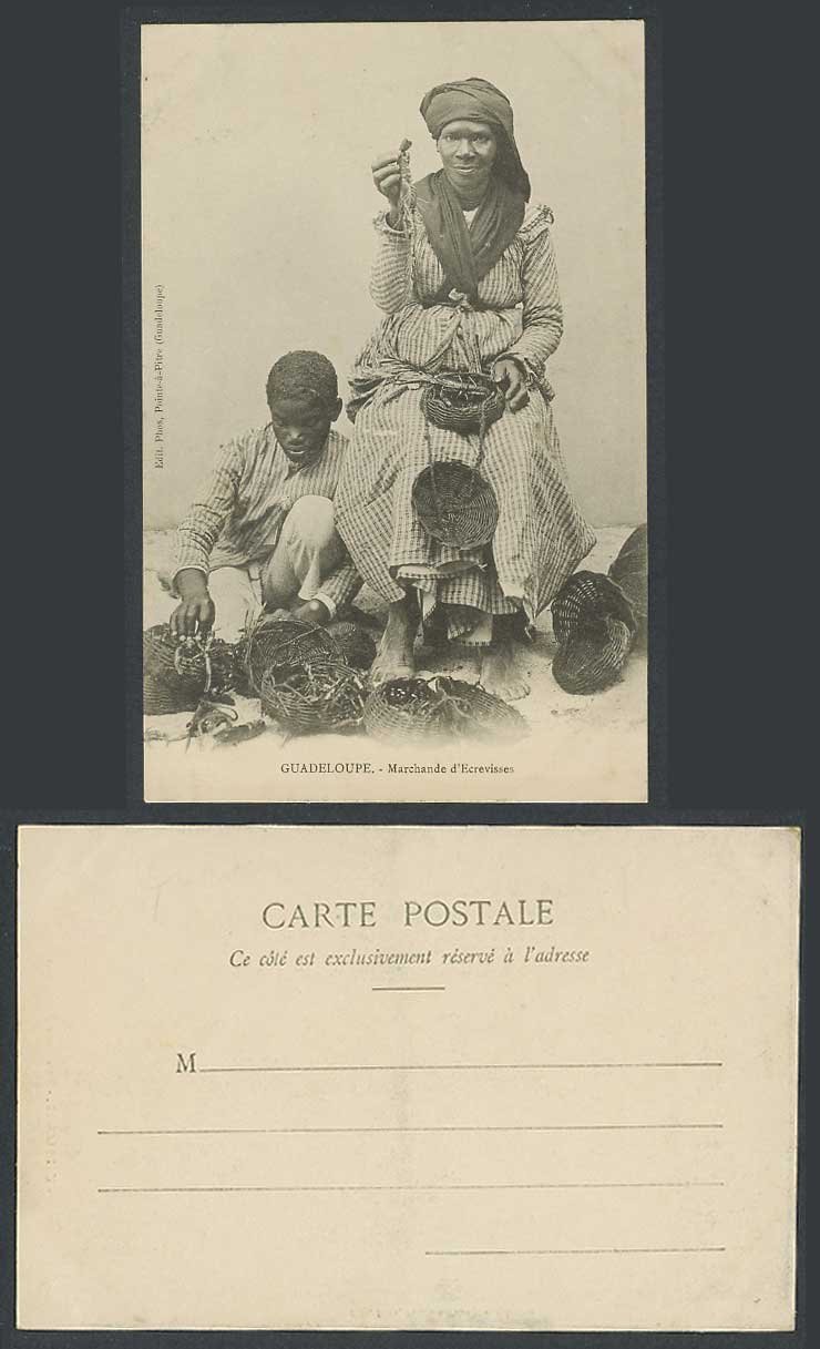 Guadeloupe Old Postcard Marcharde d'Ecrevisses - Crayfish Seller Vendor Merchant