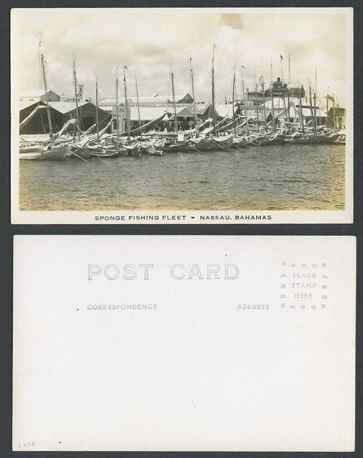 Bahamas Old Postcard Nassau Sponge Fishing Fleet, Harbour Boats Vessels, Fishery