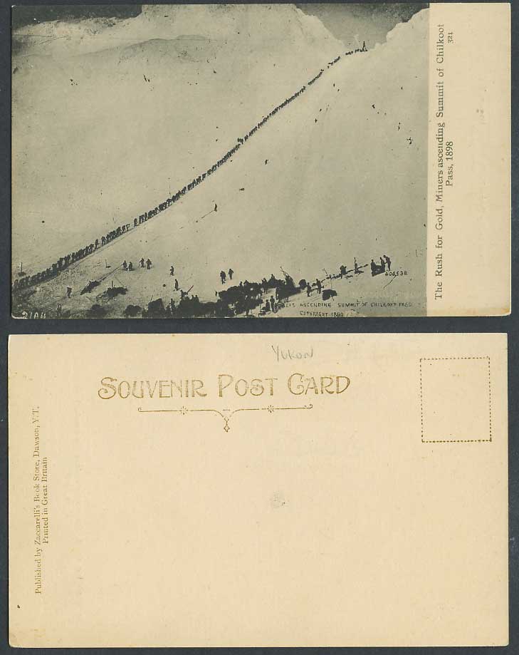 Yukon Rush for Gold Miners Ascending Summit of Chilkoot Pass Trail 1898 Postcard