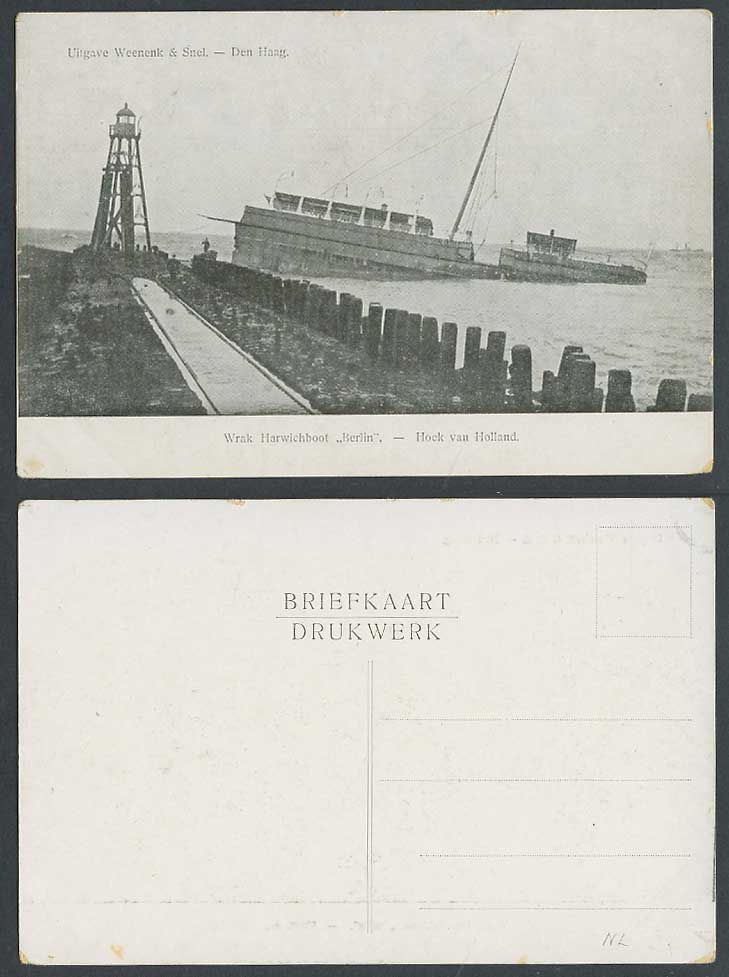 Hock van Holland Den Haag Lighthouse Harwich Boat Wreck Berlin Wrak Old Postcard