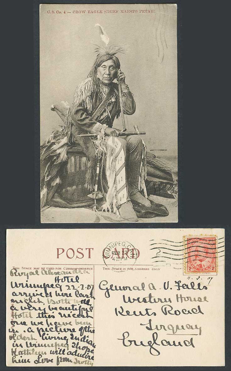 Crow Eagle Chief Maesto Petah Costumes Canadian Red Indian Man 1907 Old Postcard