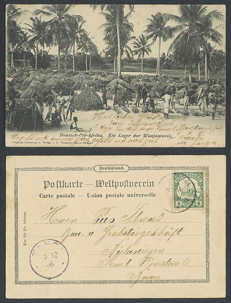 German East Africa 4h Tanga Pmk 1906 Old UB Postcard Wanjamuesi Camp, Palm Trees