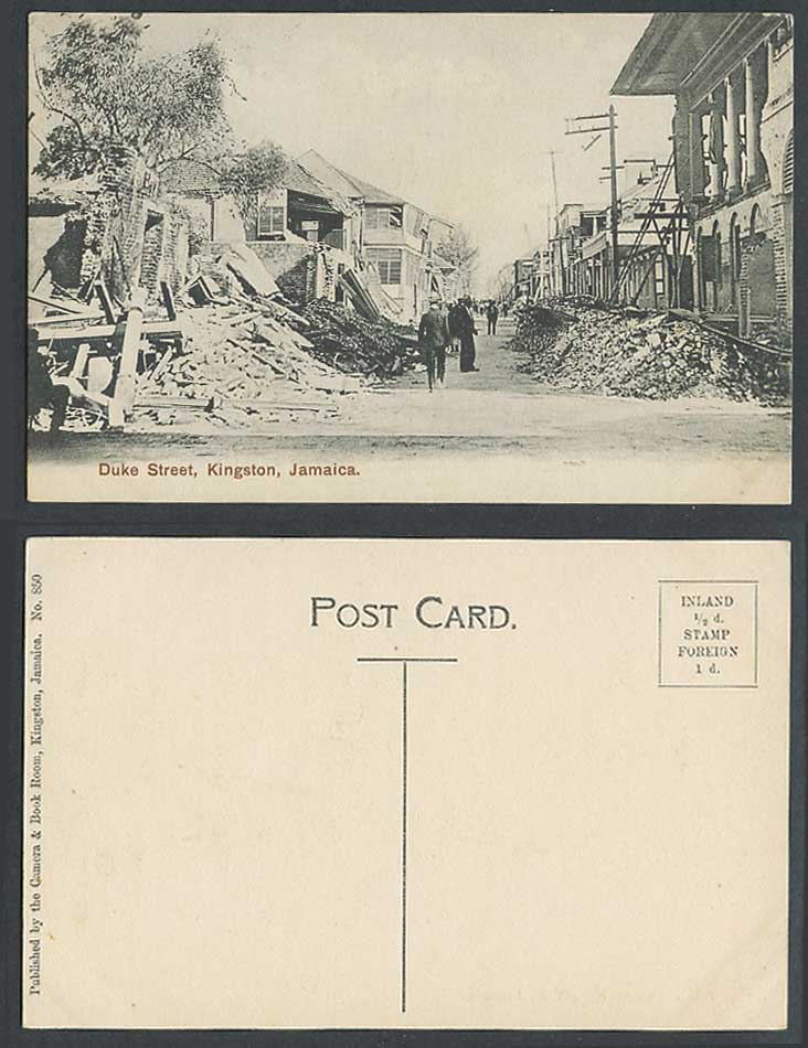 Jamaica Old Postcard Duke Street Scene Kingston Ruins of Buildings Camera & Book