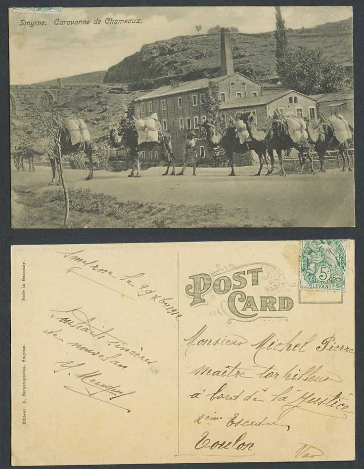 Turkey SMYRNE Smyrna, Levant 5c. 1912 Old Postcard Camel Caravan Camels Chameaux