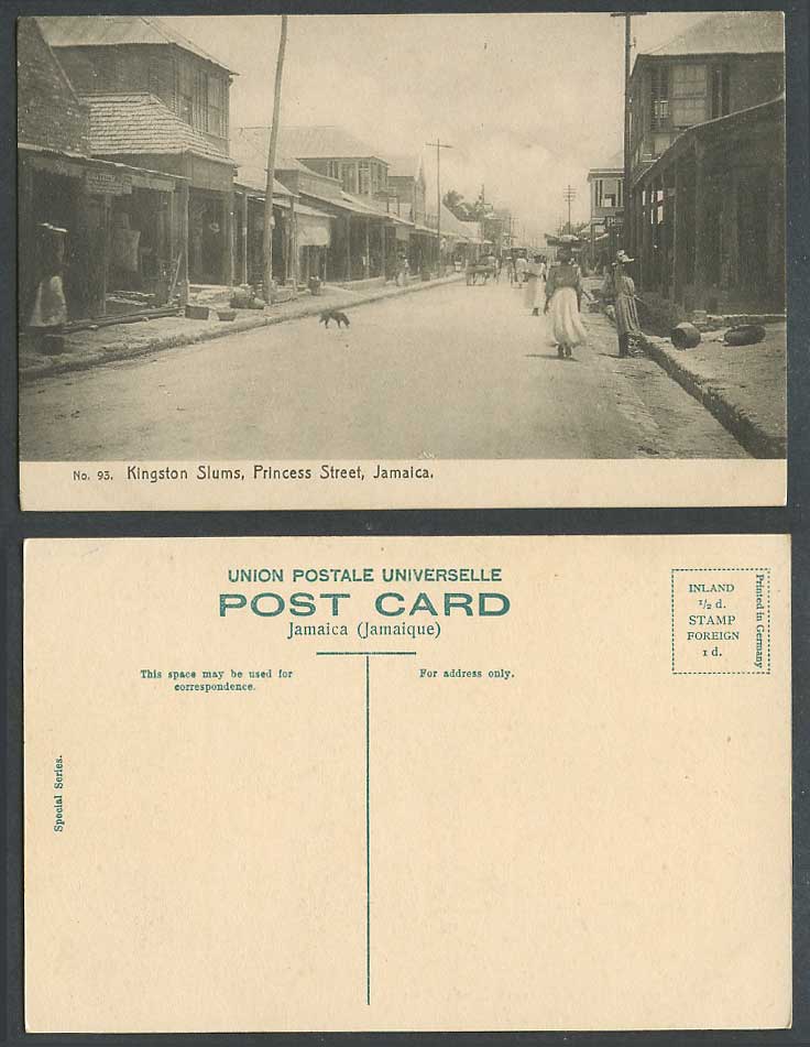 Jamaica Old Postcard Kingston Slums, Princess Street Scene, Women, Dog Puppy 93.